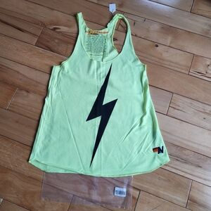 Aviator Nation Neon Green Lightning Bolt Tank Top